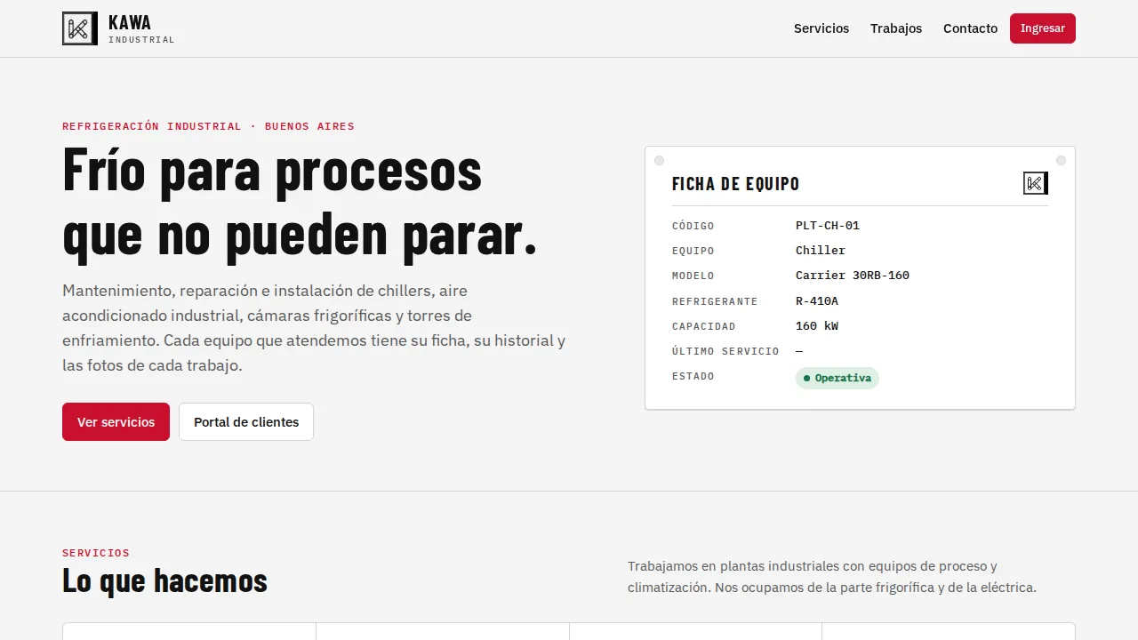 Kawa Industrial: portal de clientes con el estado de cada equipo