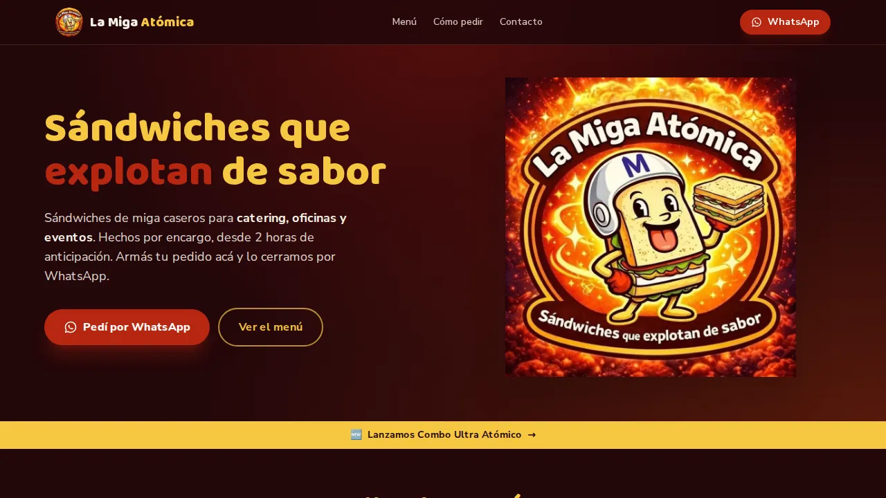 La Miga Atómica: menú con carrito que arma el pedido de catering