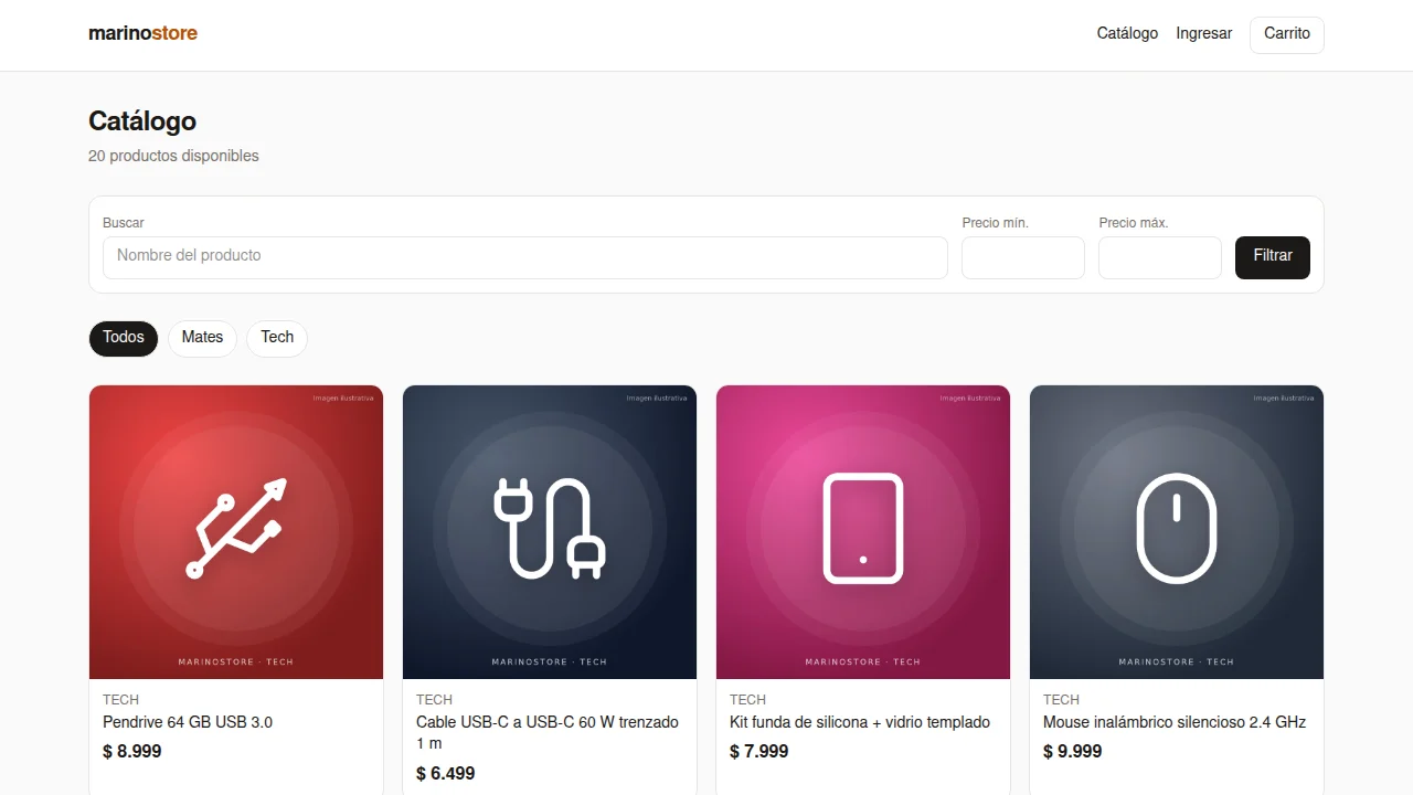 marinostore: catálogo de la tienda online con buscador, filtros y productos