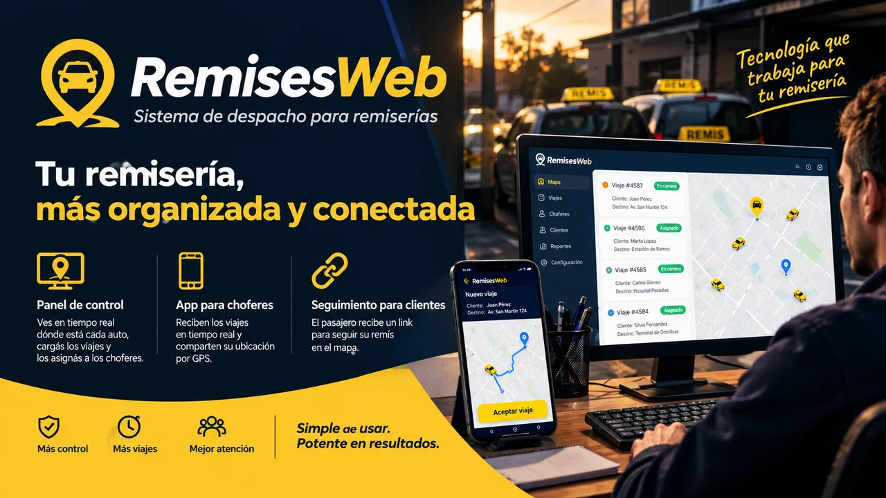 RemisesWeb: panel de despacho con los autos en el mapa y app para choferes
